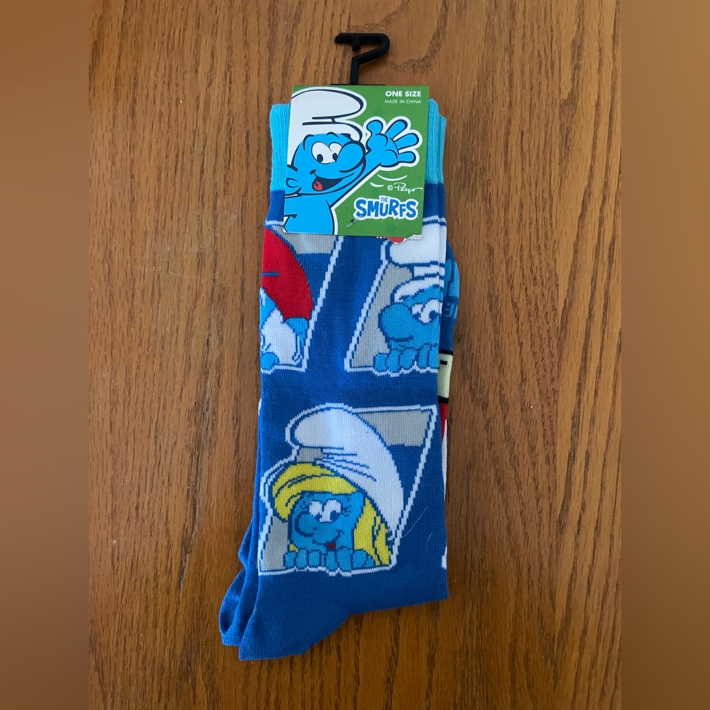 🔥 3/$10 Blue Smurfs Graphic Adult size Socks Crew style